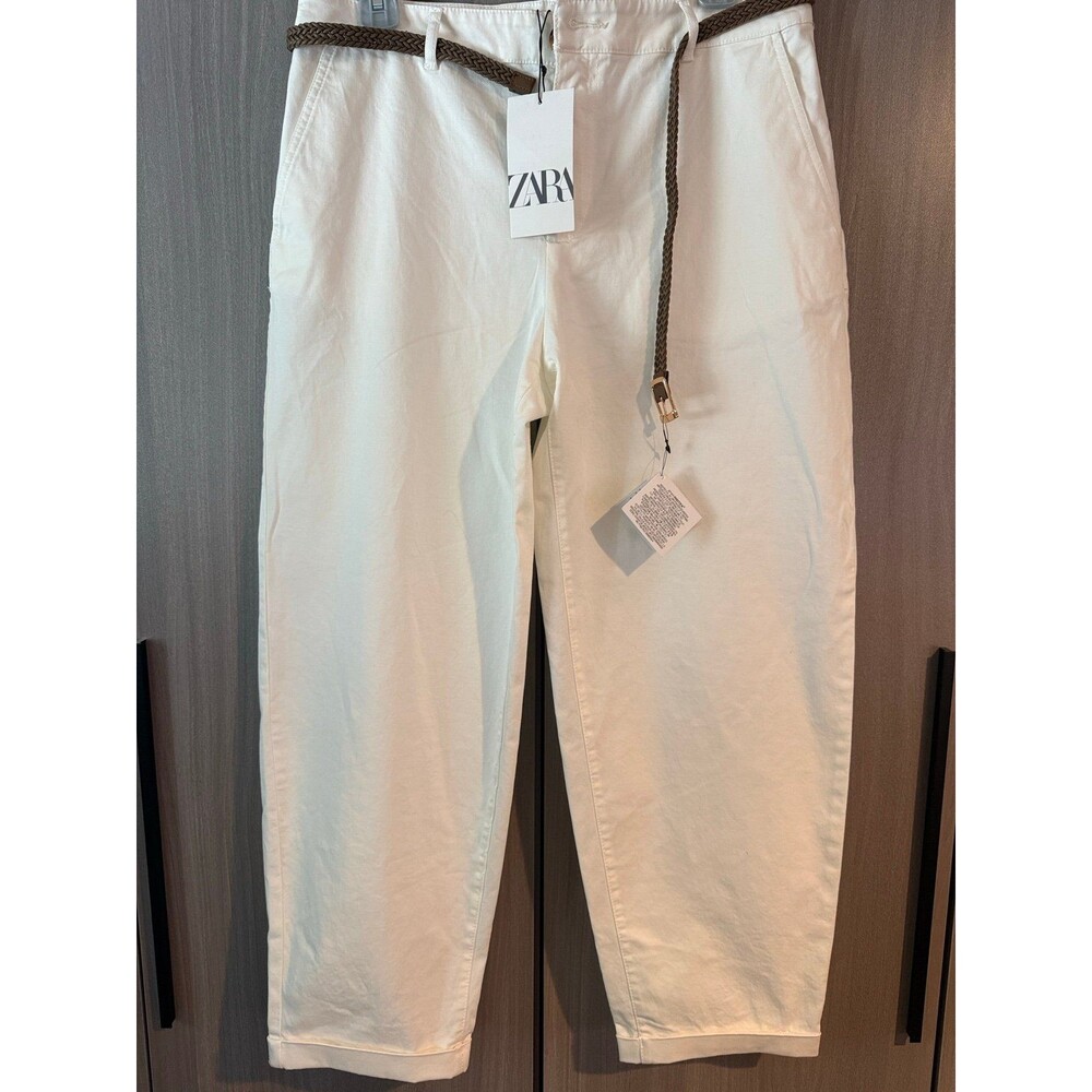 Zara ankle length cuffed pants with braided belt